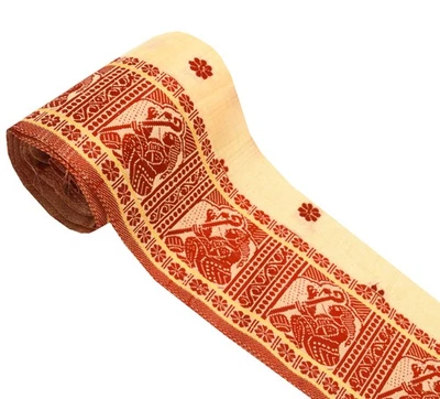 Sushila Vintage Yellow Silk Saree Border Indian Craft Sewing Trim Woven Ribbon - Image 1 of 4