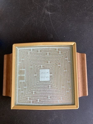 Calentador de alimentos Salton Hotray 7 X 9 asas de madera tapa de vidrio con borde dorado vintage 1960 Foto 1 de 4