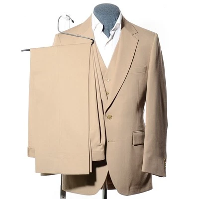 40R Vintage 70s Sears Beige Wool-Blend 3-Piece Suit 33x30 Flared Trousers Jacket - Image 1 of 4