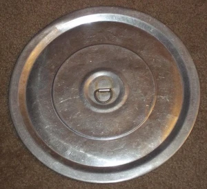 ANTIQUE AMERICAN FOLK ART TIN POT LID, PURE ALUMINUM, MADE IN USA,10 INCHES - Picture 1 of 3