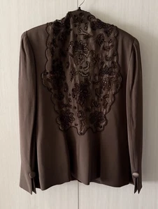 Vintage Lourdes Chavez braun 100 % Seide bestickt Blazer Gr. XLarge/12-14 - Bild 1 von 12