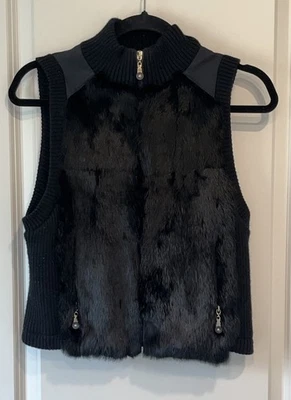 Джейми Садок черный кроличий мех свитер жилет с карманами размер маленький RR109 - Изображение 1 из 4