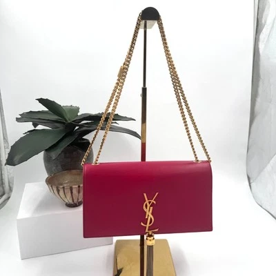 Bolso Bandolera YSL Laurent Fucsia Mediano Kate con Borla GHW Foto 1 de 4