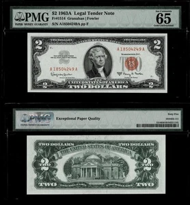 1963-A $2 RED SEAL UNITED STATES LEGAL TENDER NOTE~~ PMG GEM UNCIRCULATED 65 EPQ - Picture 1 of 1