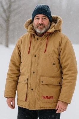 Yamaha Winter Snowmobile Parka Coat Jacket Vintage Hooded Coyote Ruff Men’s L - Image 1 of 4