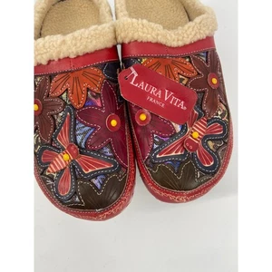 Laura Vita Leder Clogs geblümt/Schmetterling Lammfell gefüttert Gr. 9,5 - NEU - SELTEN - Bild 1 von 11