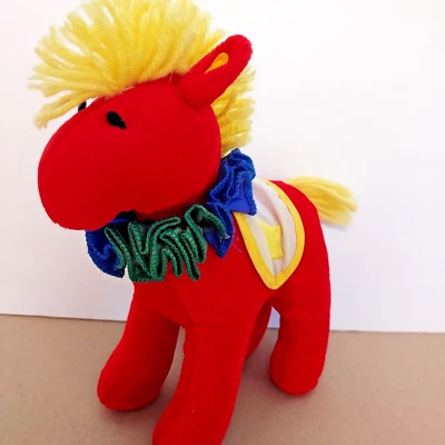 Vintage Applause 1993 Carousel Red Pony Circus Plush 9.5 in. Clown Colors - Image 1 of 4