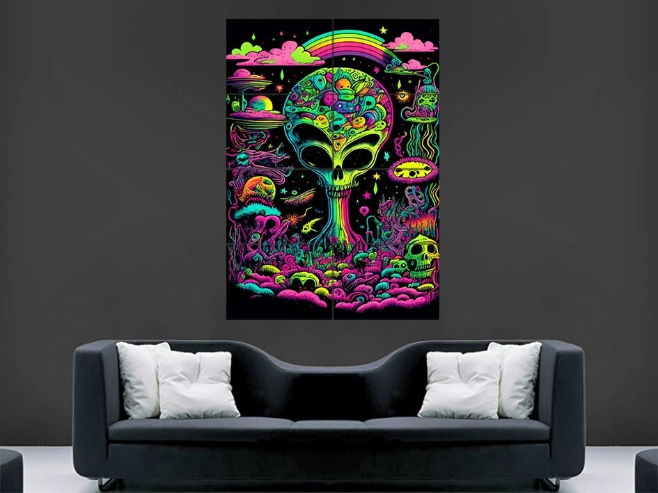 TRIPPY SKULL POSTER BRIGHT ABSTRACT ART ABSTRACTION BRIGHT PRINT GIANT - Image 1 of 1