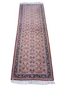 Vintage Indo-Tabris Hand Knotted Wool Red & Blue Runner Rug 2.5' x 8' - Picture 1 of 11