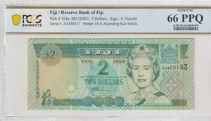 Fiji 2002 2 Dollars PCGS Certified Banknote UNC 66 PPQ Pick 104a - Picture 1 of 2