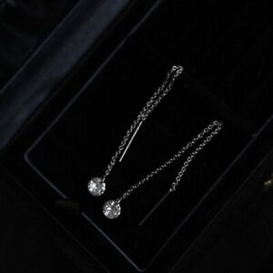 Dainty 5mm Small Cubic Zirconia Threader Earrings Stainless Steel 8cm