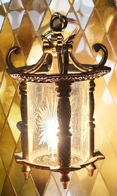 Vtg Small Brass Cut Crystal Foyer Entryway Chain Swag Lamp 16ft Chain/cord 7"x4" - Image 1 of 4