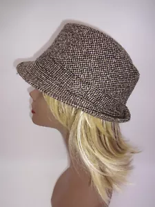 Unisex Womens Mens Tweed Fedora Hat Brown Black Tan One Size 57 cm 22" - Picture 1 of 6
