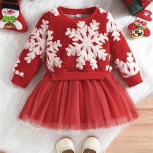 Baby Girl Christmas Snowflake Sweatshirt Dress+ Tutu Skirt Patchwork Party Dress - Picture 1 of 6