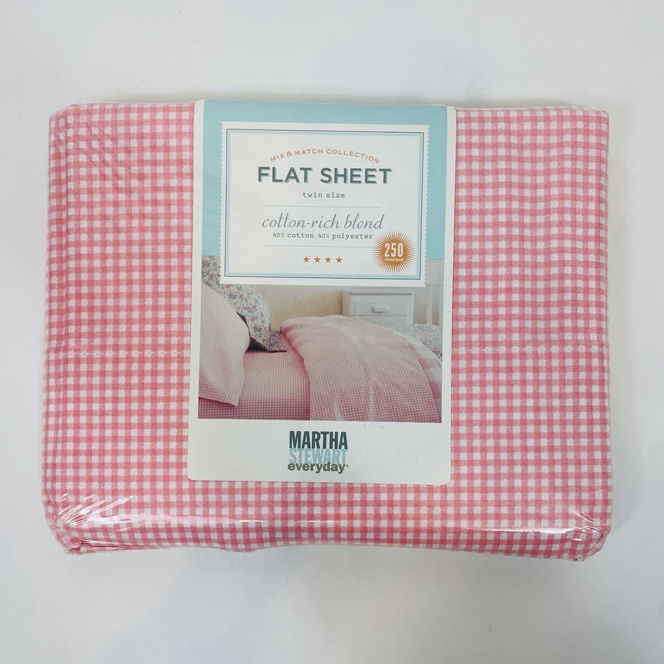 Martha Stewart Pink Peony Gingham Flat Sheet Twin Size Cotton-Rich Blend - Image 1 of 4