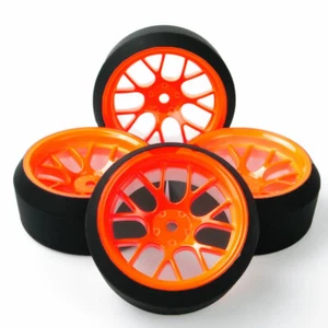 4Pcs 1:10 Drift Tires & Wheels 12mm Hex For HSP HPI On-Road Racing RC Car Orange - Picture 1 of 6