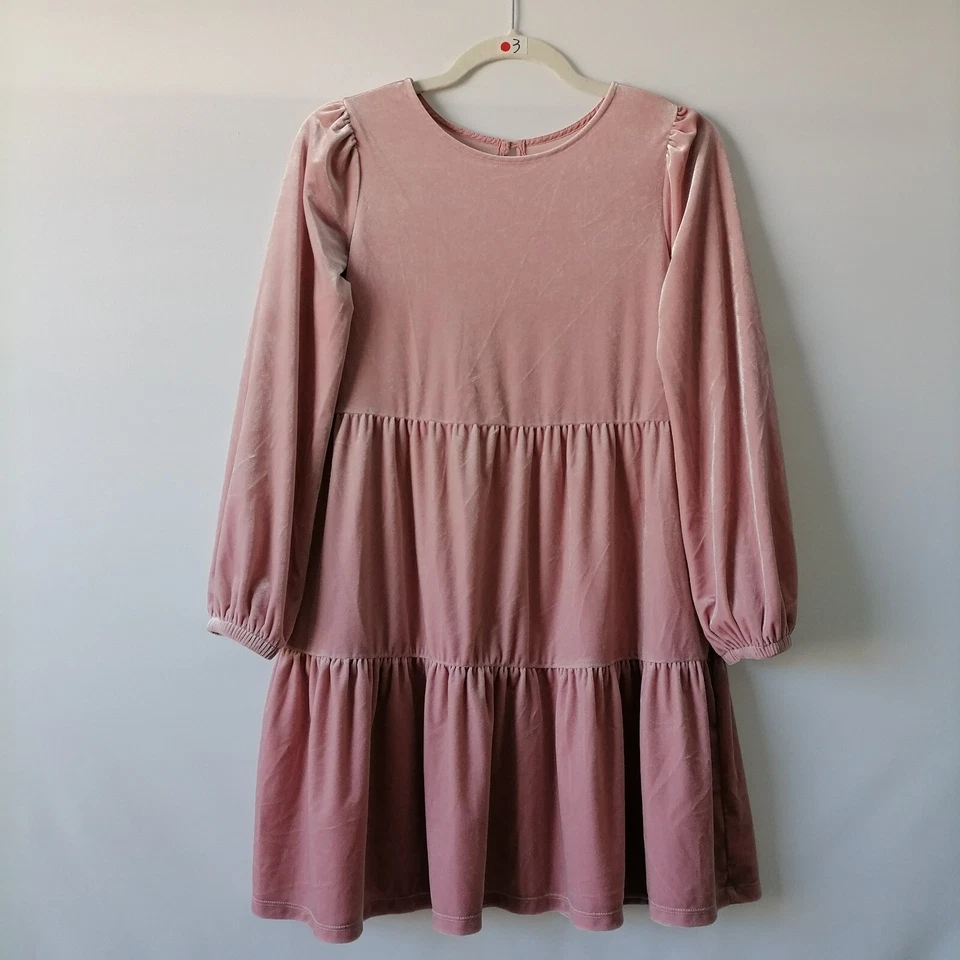 Vestido babydoll Gap Kids rosa empoeirado manga balão veludo em camadas tamanho XL - Imagem 1 de 4