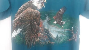 Eagle Nature🔥 Vintage🔥 T-shirt 90s Winter Green Shirt All Over Print XL Retro - Picture 1 of 6
