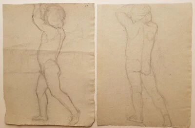 Michel DUMAS Deux études enfants 19e Elève d'Ingres - Photo 1/4