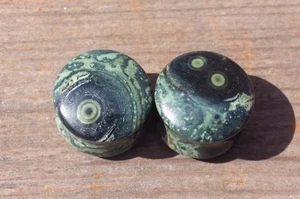 RARE! PAIR OF REAL GREEN EYE JASPER PLUGS GAUGES BODY JEWELRY DOUBLE FLARED - Picture 1 of 9