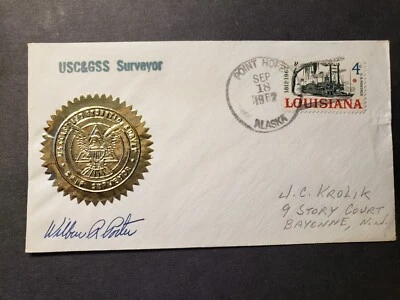 Buque USC&GSS SURVEYOR cubierta naval 1962 lámina de oro firmada Cachet POINT HOPE ALASKA Foto 1 de 2