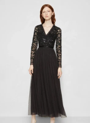 Needle And Thread Black Graphite V Neck Sequin Dress Size 6 New With Tags - Image 1 of 4