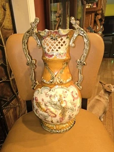Large Antique Majolica Vase/Centerpiece 17.5 Early 1900s - Picture 1 of 22