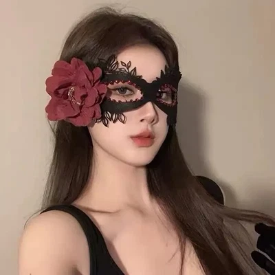 Halloween Female Black Flower Mask Masquerade Party Mysterious Half Face Mask - Image 1 of 4