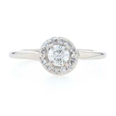 Palladium Diamond Halo Bypass Engagement Ring - 950 Round Brilliant Cut .37ctw - Image 1 of 4
