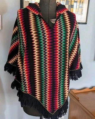 Vintage Handmade Poncho Zigzag Bright Colors  - Image 1 of 4