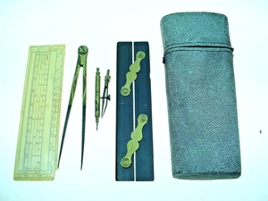 ANTIQUE VICTORIAN SHAGREEN CASED DRAFTING SET WITH INSTRUMENTS - Imagen 1 de 11