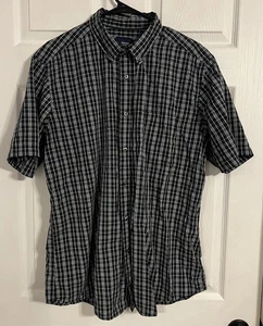 Basic Editions Classic Fit Men’s Large Plaid Button Up Black & Blue Short Sleeve - Picture 1 of 15