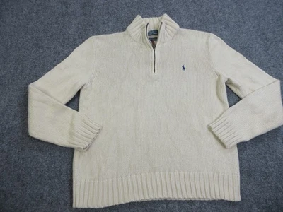 VTG Polo Ralph Lauren Sweater Mens Medium Cream Half Zip Cotton Pullover Knit - Image 1 of 4