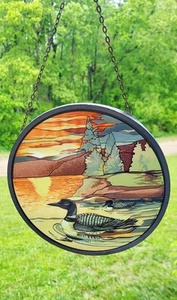 Hermoso Suncatcher de vitral redondo GlassMasters Mallard Ducks 1989 de colección - Imagen 1 de 3