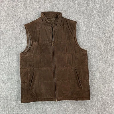 Eddie Bauer Vest Mens Large Brown Genuine Leather Outdoor Quilted Zip Insulated - Image 1 of 4