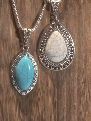 Nice Large Faux Turquoise Pendant And White Pendant Necklaces - Image 1 of 4