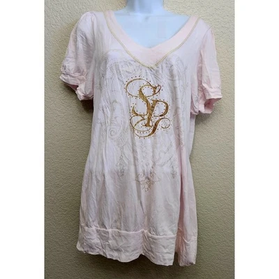 Топ South Pole Light Pink Gold Embellished Double V-образный вырез XXL легкий мягкий - Изображение 1 из 4