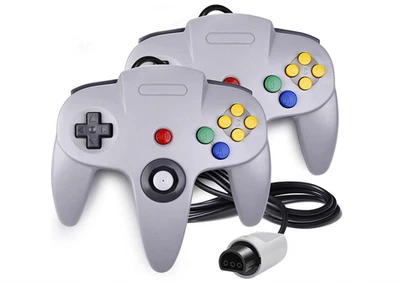 Pack de 2 Manettes Compatibles Nintendo 64 N64 – Joypads Filaire 1,80 m - Gris - Photo 1/4