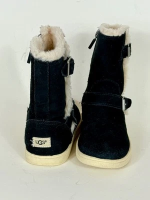 UGG Little Girls Barley Shearling Lined Black Suede Boots Size 10 1008803K - Image 1 of 4