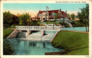Dallas Texas Country Club water falls bridge flag unposted postcard a112 - Picture 1 of 2
