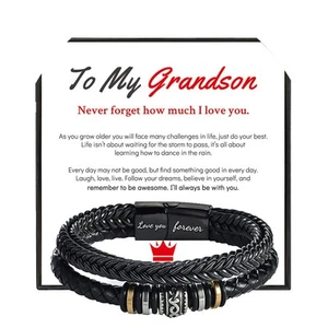 To My Grandson Bracelet Gifts for Men Inspirational Jewelry Multi-layer Braid - Picture 1 of 8