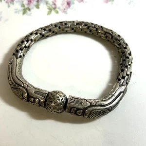 Antique Chinese Double Dragon Bracelet Ball Mesh Late Quing Dynasty Export - Picture 1 of 13