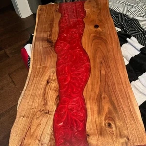 24"x36" Red Epoxy Resin River Table Top Handmade Farmhouse Dining Room Furniture - Picture 1 of 8