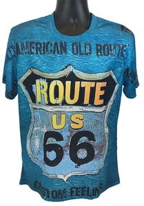 Route 66 Classic T-Shirt Casual Blue Graphic Men's Tee Shirt Size Large - Picture 1 of 6