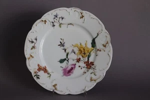 Antiguo plato de ensalada de flores de colores Haviland & Co Limoges D 21,5 cm decoración dorada (I) - Imagen 1 de 7