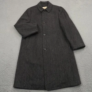 VINTAGE Harris Tweed Coat Mens 44R Herringbone Scottish Wool Overcoat Car Trench - Picture 1 of 17