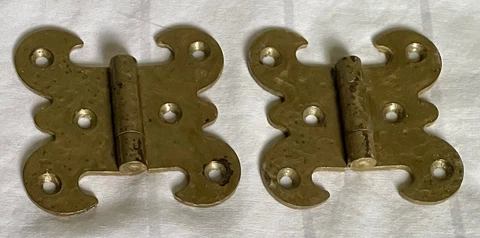 Vintage Set Lot of 2 Metal Door Hinges Ornamental Butterfly Rustic Brass Color Cover