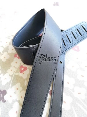 Correa de bajo para guitarra eléctrica de cuero PU ajustable de 2,3" de ancho Fit Gibson - negra Foto 1 de 4