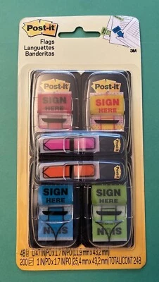 Post-it Flecha Mensaje 1" Banderas 200 "Firma Aquí" Más 48 Flechas Cuatro Colores Foto 1 de 4
