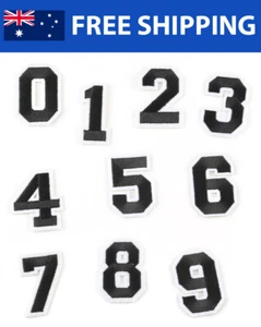 Black Number Embroidered Patches - Embroidery Alphabet Font Patch Iron Sew - Picture 1 of 2